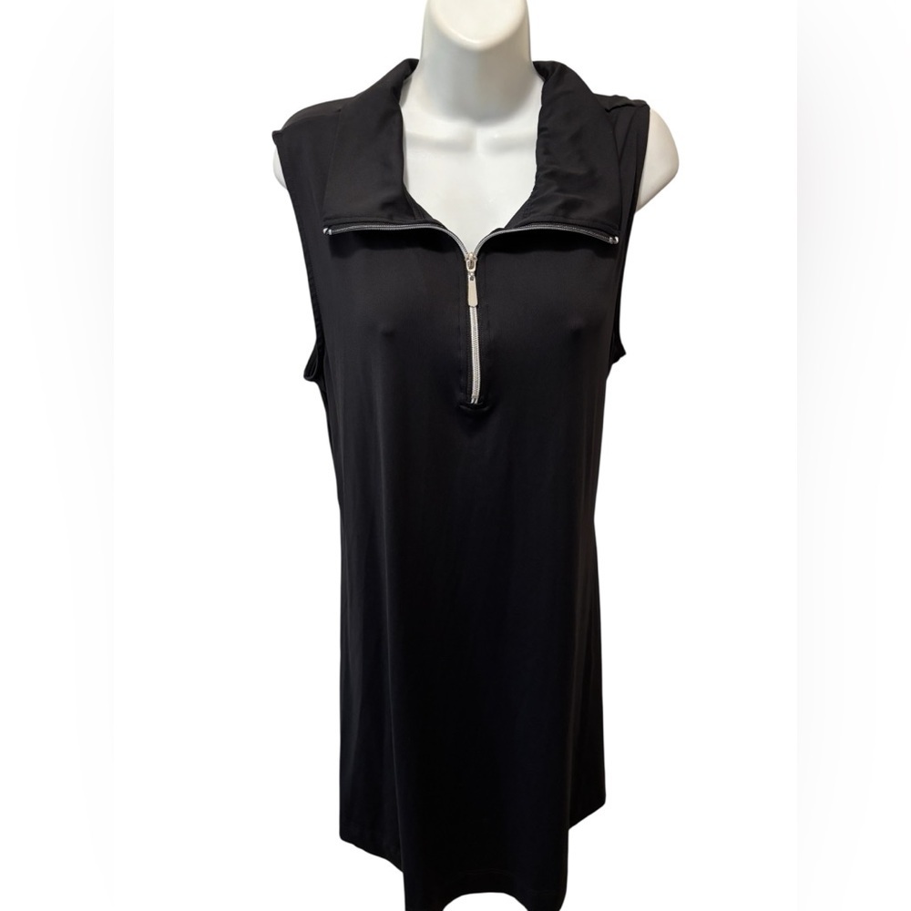 Lulu-B Swing Dress Black XL 16 Sleeveless Zip Collar SPF 50 Travel Resort Golf